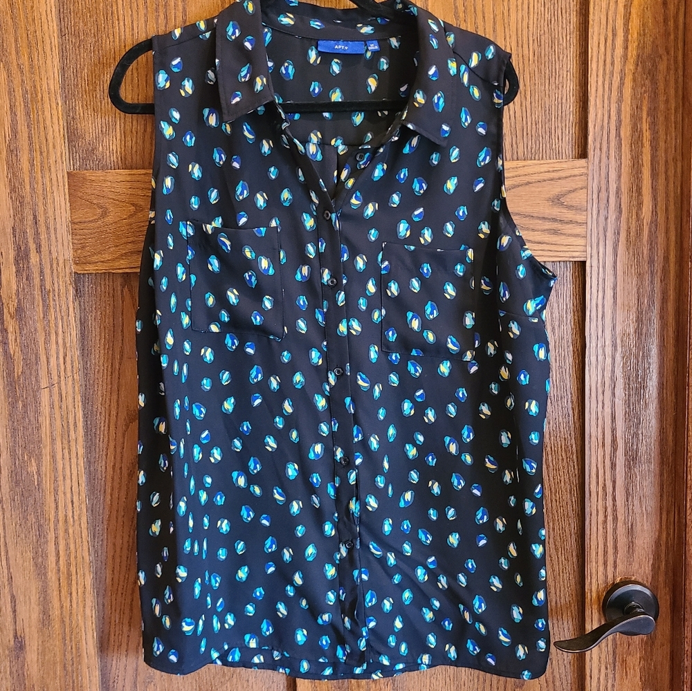 Apt 9 Sleeveless Collared Tank - Black Patterned